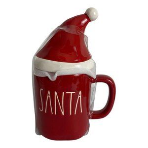 RAE DUNN Holiday Christmas Mug "SANTA" Santa Hat Topper Red White Lid NEW